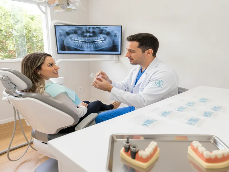 Detalhe de alinhador transparente sobre os dentes