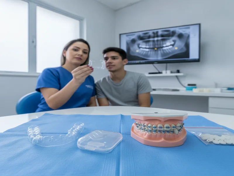 Alinhador transparente Invisalign sendo posicionado